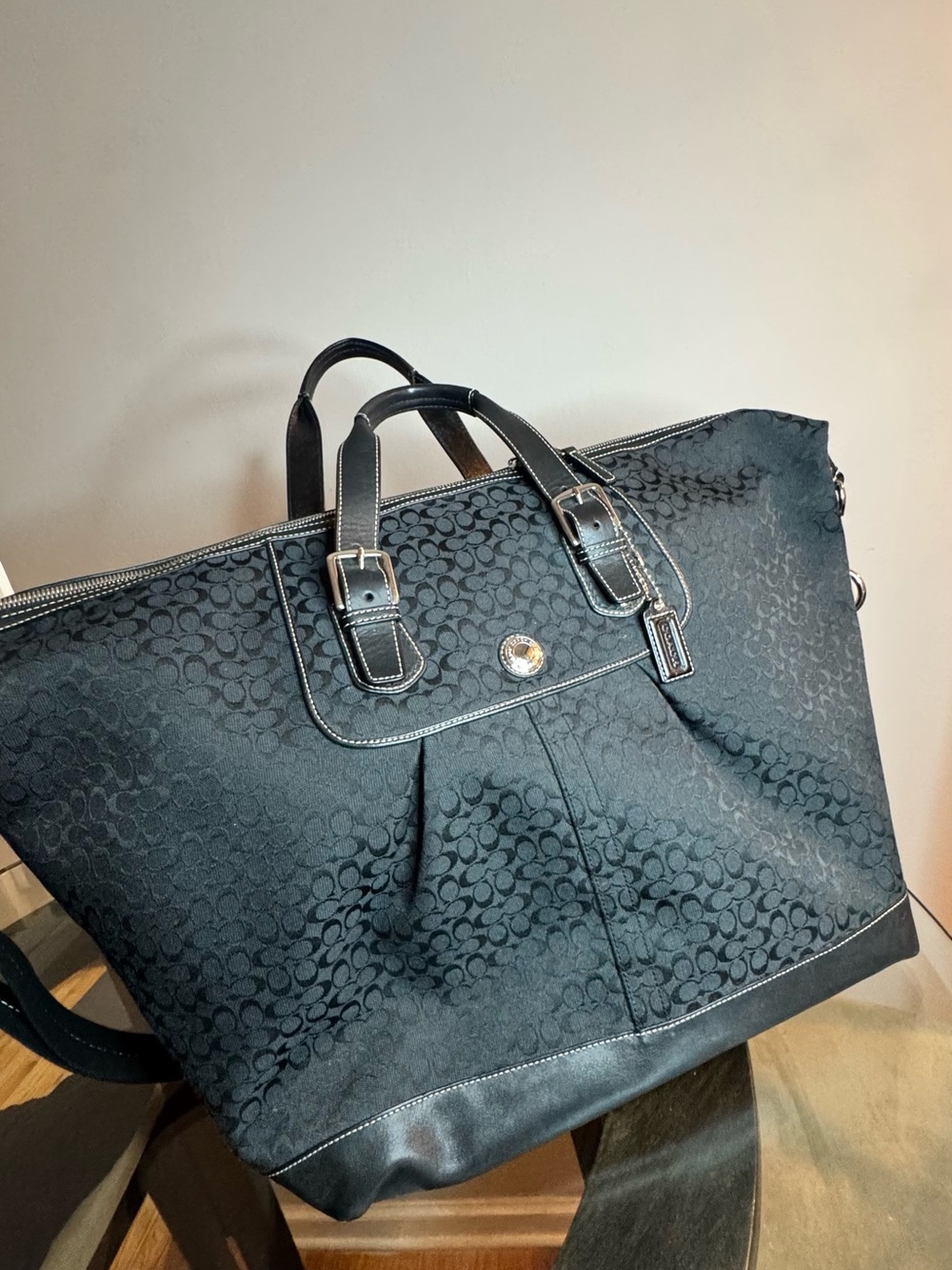 Vintage Coach Black Signature Travel Tote